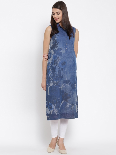 

Biba Women Blue Printed A-Line Denim Kurta
