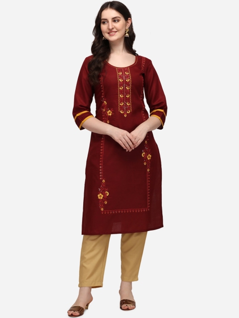 

Florence Women Maroon & Yellow Floral Embroidered Thread Work Kurta