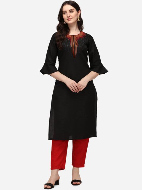 

Florence Women Black Bell Sleeves Thread Work Kurta
