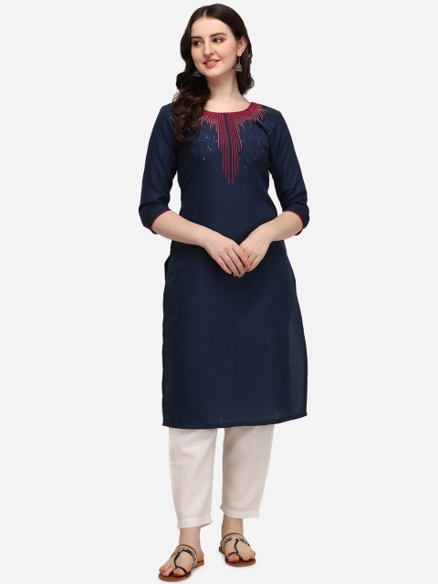 

Florence Women Navy Blue & Red Geometric Yoke Design Kurta