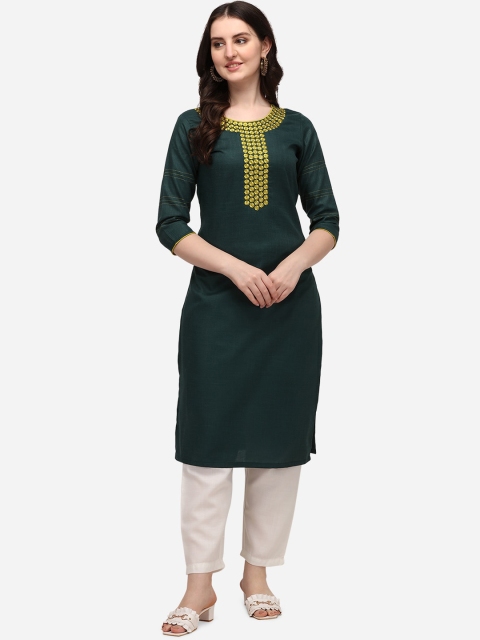 

SAADHVI Women Green Ethnic Motifs Embroidered Regular Pure Cotton Kurta with Trousers