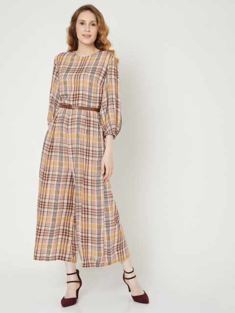 

Vero Moda Women Beige & Black Checked Basic Jumpsuit