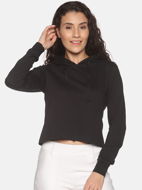 

BEVERLY BLUES Women Black Hooded Cotton Sweatshirt