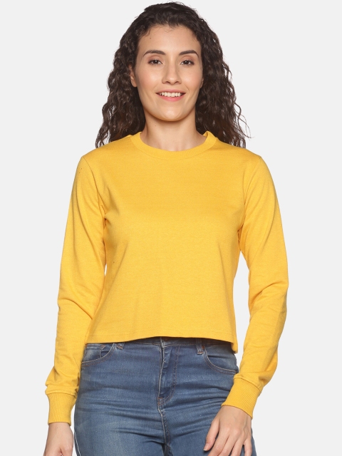 

BEVERLY BLUES Women Yellow Cotton Crop Sweatshirt