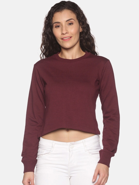 

BEVERLY BLUES Women Maroon Crop Sweatshirt