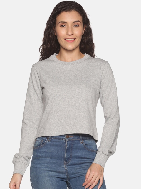 

BEVERLY BLUES Women Grey Solid Crop Sweatshirt