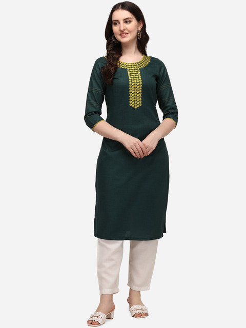 

Florence Women Green Floral Embroidered Regular Pure Cotton Kurta with Trousers