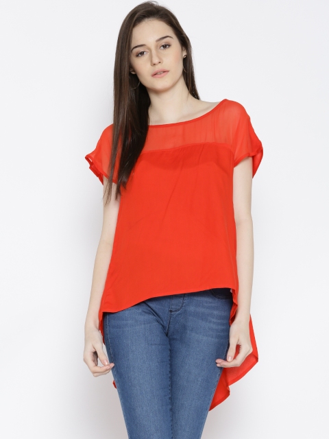 

Biba Women Orange Solid High-Low Top