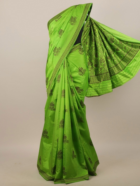 

Pothys Green & Coffee Brown Woven Design Jute Silk Saree