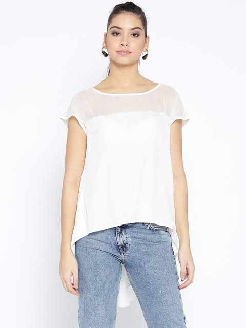 

Biba Women Off-White Solid High-Low Top