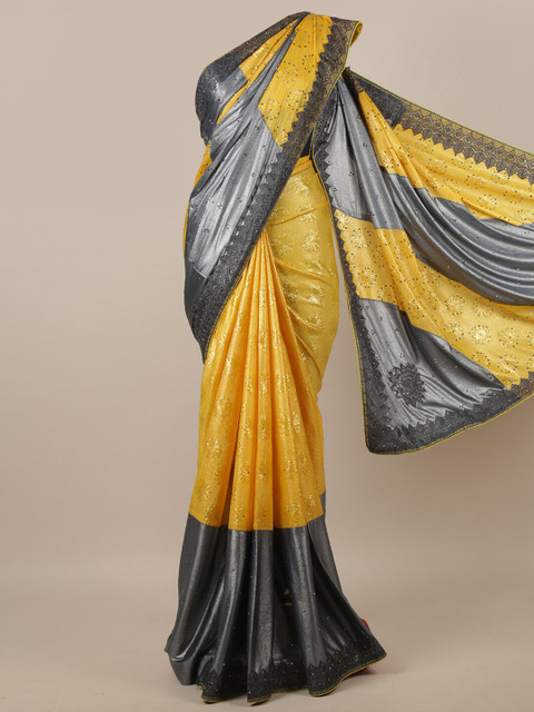 

Pothys Yellow & Grey Embellished Beads and Stones Saree