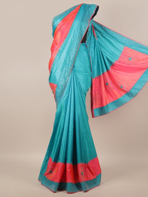 

Pothys Blue & Pink Embellished Beads and Stones Art Silk Saree