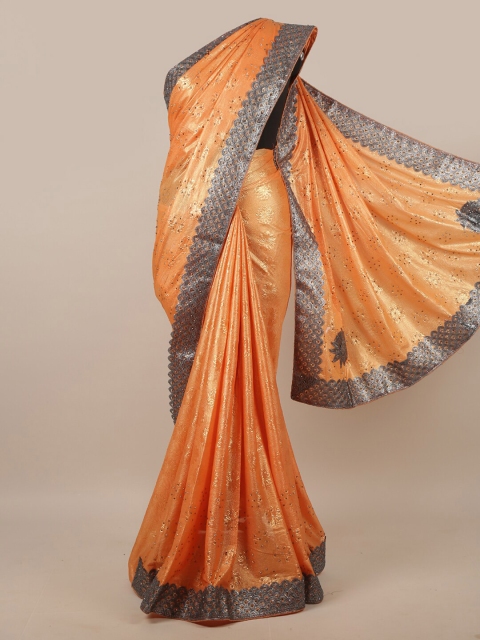

Pothys Orange & Grey Embellished Saree
