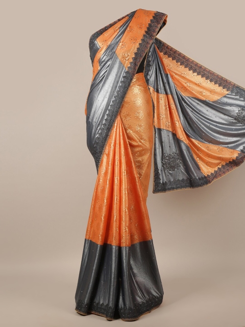 

Pothys Orange & Grey Floral Beads & Stones Saree