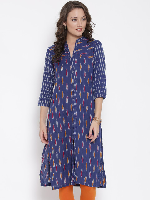 

Biba Women Blue Woven Design Straight Kurta