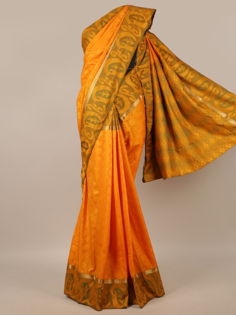 

Pothys Mustard Yellow & Green Ethnic Motifs Zari Art Silk Saree