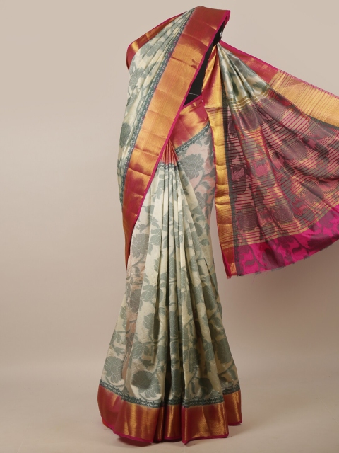 

Pothys Cream-Coloured & Magenta Woven Design Zari Jute Silk Saree
