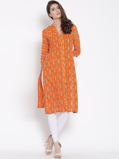 

Biba Women Orange Printed Straight Kurta