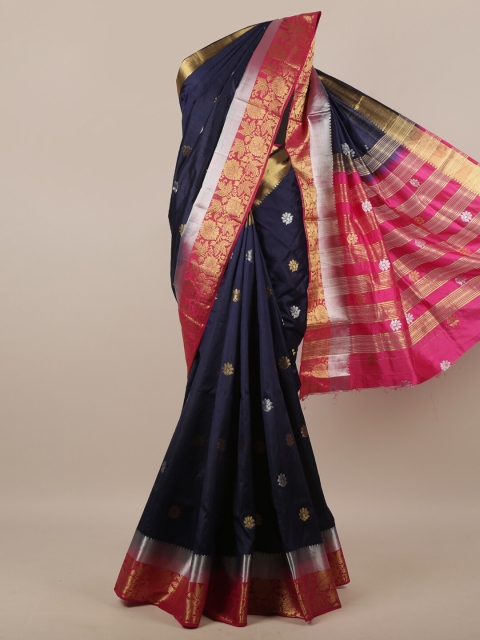 

Pothys Navy Blue & Pink Ethnic Motifs Zari Jute Silk Saree