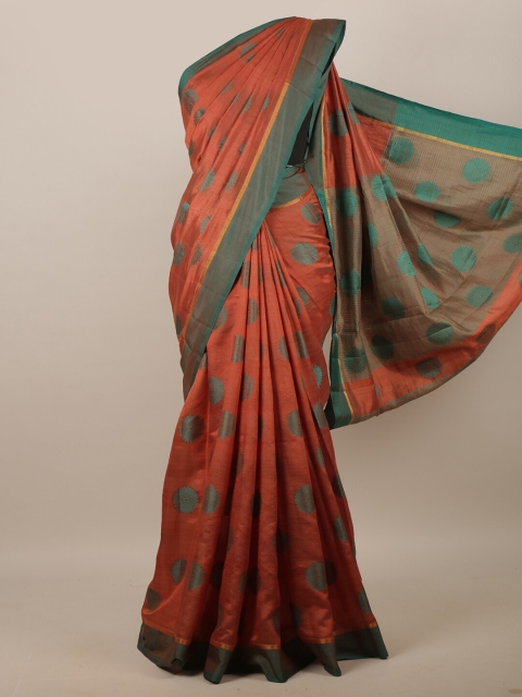 

Pothys Rust & Teal Ethnic Motifs Jute Silk Saree