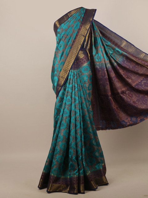 

Pothys Blue & Gold-Toned Woven Design Zari Jute Silk Saree