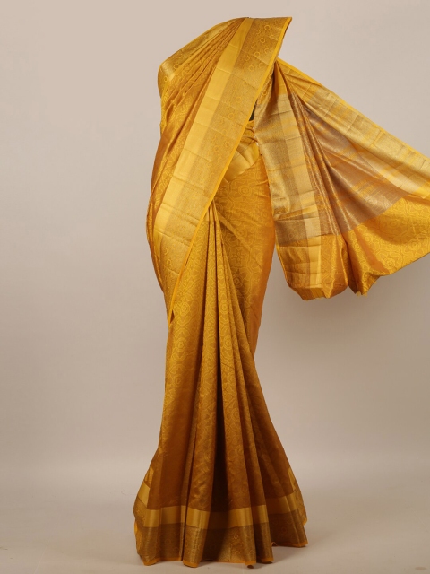 

Pothys Mustard & Gold-Toned Woven Design Zari Jute Silk Saree