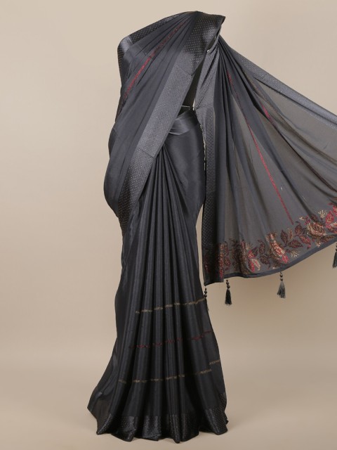 

Pothys Grey & Red Embellished Beads and Stones Saree