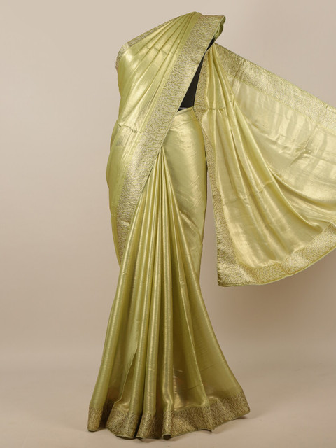 

Pothys Green & Gold-Toned Embellished Beads and Stones Saree