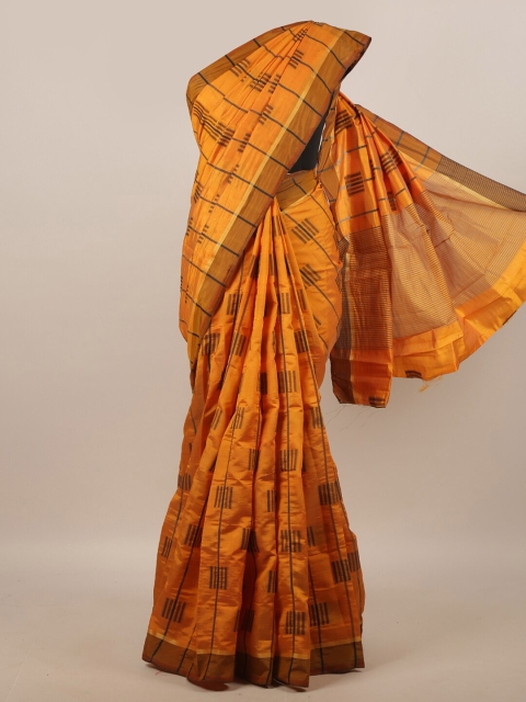 

Pothys Orange & Black Striped Jute Silk Saree