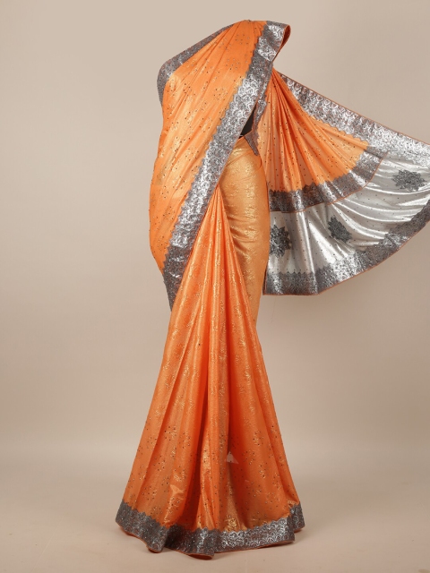 

Pothys Orange & Grey Embellished Beads and Stones Saree