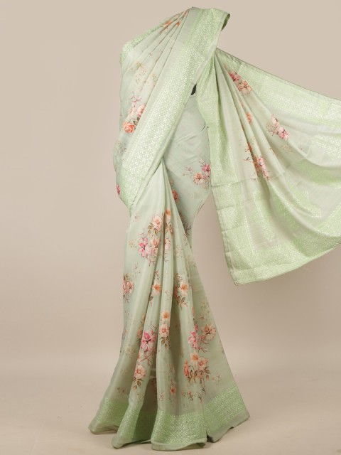 

Pothys Green & Pink Floral Zari Jute Silk Saree