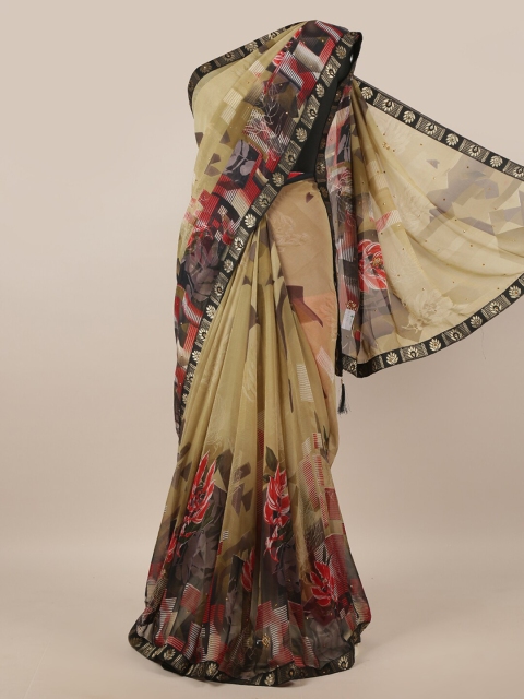 

Pothys Cream-Coloured Abstract Poly Chiffon Saree