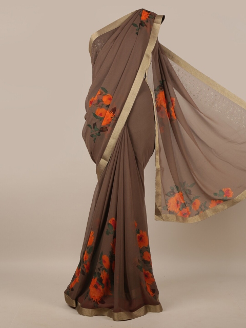 

Pothys Brown & Orange Floral Saree