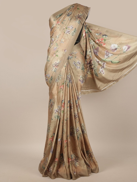

Pothys Tan & Grey Floral Satin Saree
