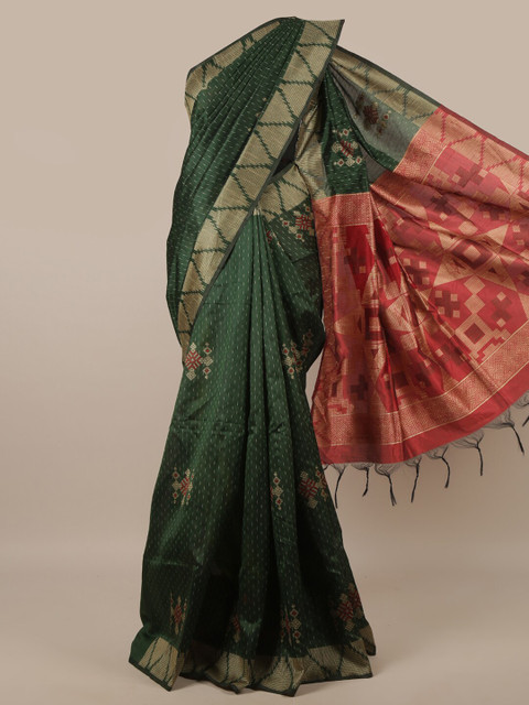 

Pothys Green & Red Jute Silk Saree