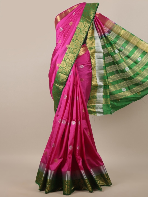 

Pothys Pink & Green Woven Design Zari Jute Silk Saree