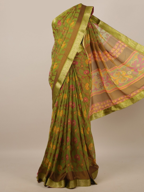 

Pothys Green & Pink Floral Printed Zari Jute Silk Saree