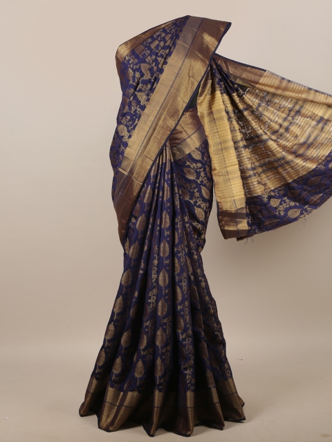 

Pothys Blue & Gold-Toned Woven Design Zari Jute Silk Saree
