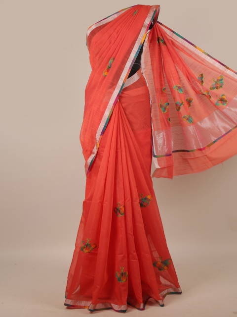 

Pothys Orange & Green Embroidered Cotton Blend Saree
