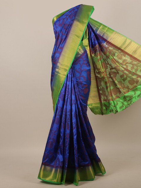 

Pothys Blue & Green Floral Zari Jute Silk Saree