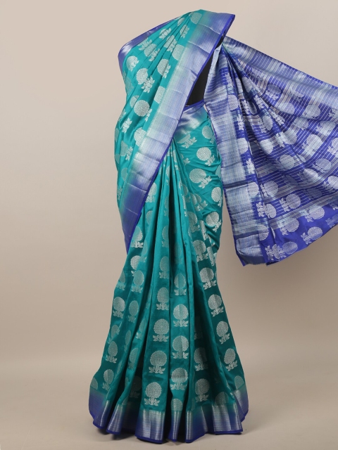 

Pothys Blue & Silver-Toned Ethnic Motifs Zari Jute Silk Saree