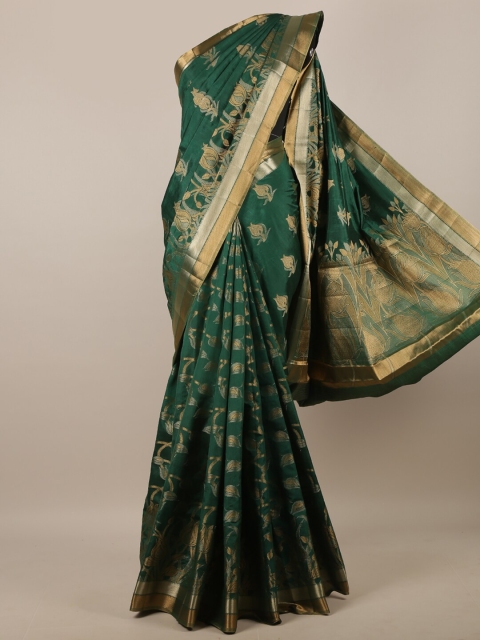 

Pothys Green & Gold-Toned Woven Design Zari Jute Silk Saree