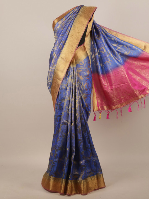 

Pothys Blue & Pink Woven Designed Jute Silk Saree