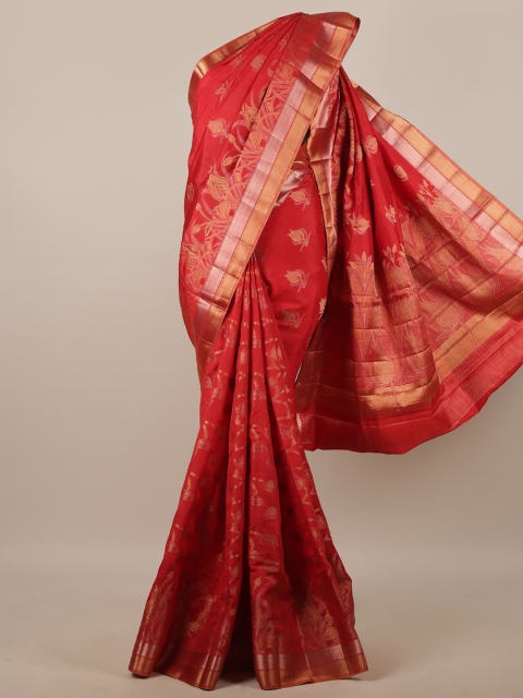 

Pothys Red & Gold-Toned Woven Design Zari Jute Silk Saree