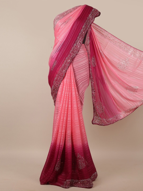 

Pothys Pink Poly Chiffon Striped Saree