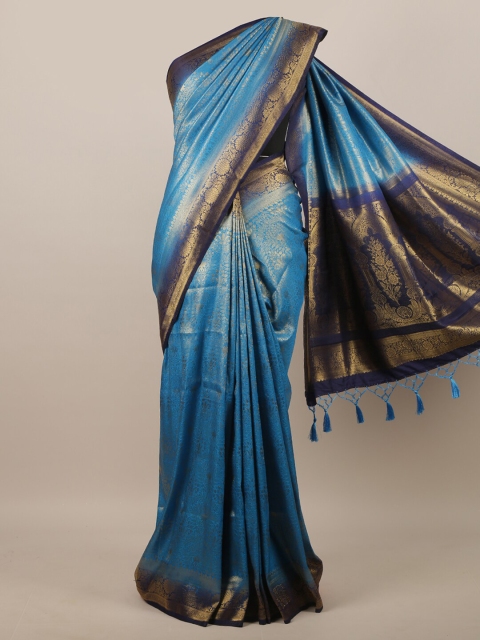 

Pothys Blue & Gold-Toned Woven Design Zari Jute Silk Saree