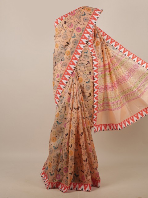

Pothys Peach-Coloured & Red Floral Printed Saree