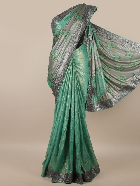 

Pothys Green & Grey Embellished Beads and Stones Saree