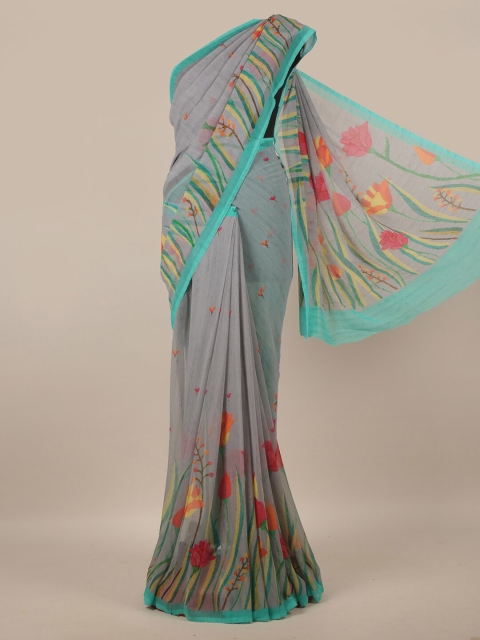 

Pothys Grey & Green Floral Printed Saree