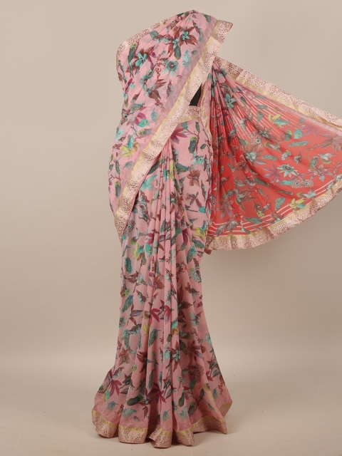 

Pothys Pink Floral Printed Poly Chiffon Saree